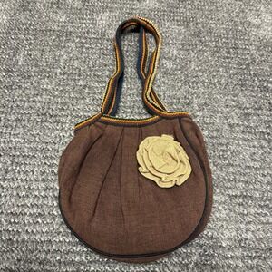 EARTH DIVAS Fair Trade Knit Handbag Shoulder Bag Floral Rosette Brown Multicolor